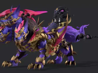 three headed fiery Wolf Low-poly 3D model