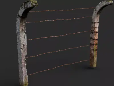 concrete fence wire soviet military base PBR photogrammetry Low-poly 3D model