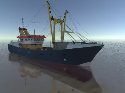 Beam Trawler fishing ship low-poly 3d model Low-poly 3D model