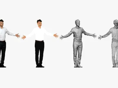 001291 man in white tshirt black pants hands in open pose low... Low-poly 3D model
