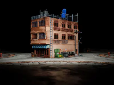 ASIAN URBAN BUILDING HONGKONG 06 Low-poly 3D model