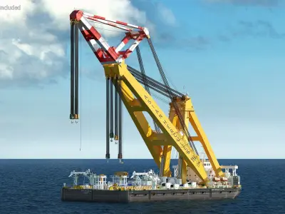Floating Crane Ship Working Position 3D model