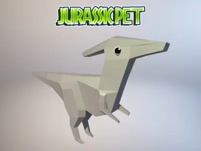 Parasaurolophus origami dinosaur Low-poly 3D model