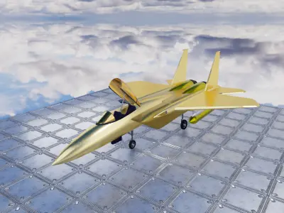 Golden F15 Fire Jet Fighter Game Ready FBX OBJ Blender Low-poly 3D model