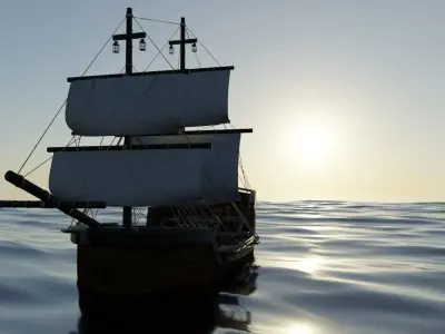 GameReady Medieval Ship With Interiors Low-poly 3D model