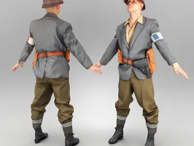 French soldier from WW2 ready for animation 425 Low-poly 3D model