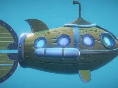 Steampunk Fish Submarine Game-Ready Low-poly 3D model