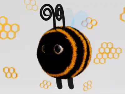 Cute 3d Bee cartoon character with fur for games and etc Low-poly 3D model