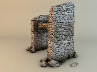 Ruins with plants and rocks Low-poly 3D model