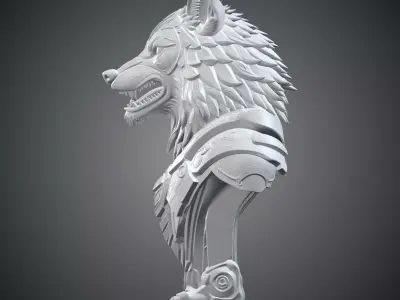 Cybernetic Wolf Warrior Bust  Mecha Animal Statue PM-266 3D print model