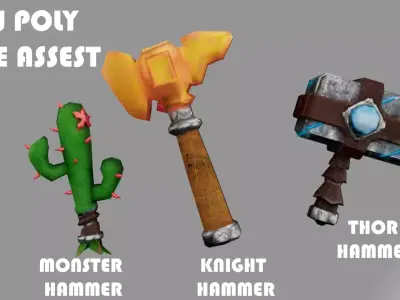 game weapon assets Hammer Low poly Low-poly 3D model