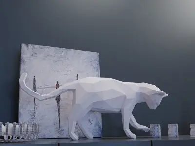 Cat low poly polygonal 3D model