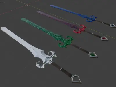 Two-hand swords pack 4 in 1 Low-poly 3D model