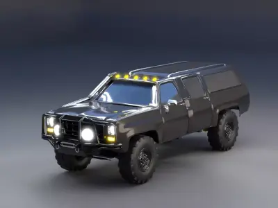 Rugged Offroad Expedition SUV Rigged Vehicle 3D Model Low-poly 3D model