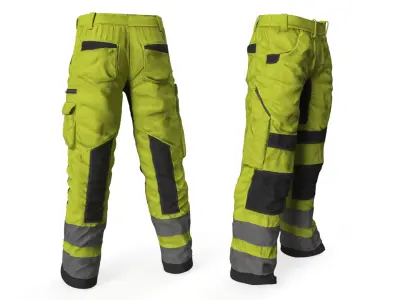 Reflective Safety Trousers for Builders Yellow 3D model