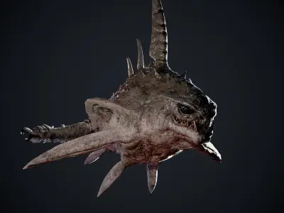 PBR Game Ready Horror Piranha Creature 3D Model Low-poly 3D model