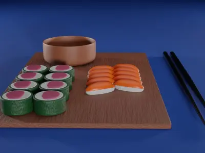 Cartoon sushi set 3D model 3D model