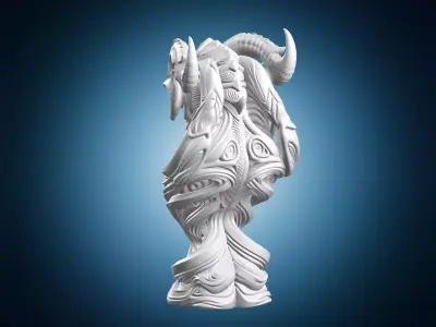 Ornate Horned Alien Bust Sculpture 3D print model
