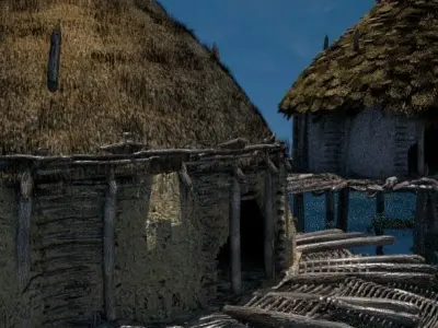 Prehistoric House - Boar Skin Roof Low-poly 3D model