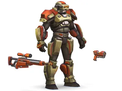 Sci-Fi Man Cyborg - Male Drone Sniper Soldier Low-poly 3D model