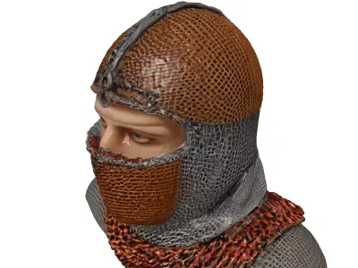 Medieval Chainmail Coif Armor Set 3D model