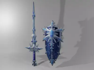 3D model of sword and armored shield 3D model