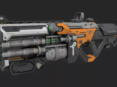 Futuristic high pulse orange and grey rifle Hi Poly Resolution 3D model