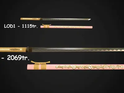 Set of japanese swords 04 3D Model Collection