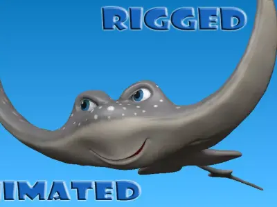 cartoon manta ray Low-poly 3D model