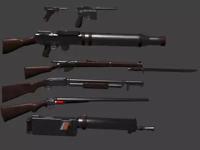 WW1 Gun Pack Low-poly 3D model