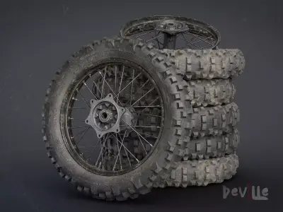 Motorbike Enduro Wheel Tire Rim Disk -New Dirty Worn-Game Ready Low-poly 3D model