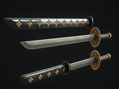 Katana three samurai swords Low-poly 3D model purchase
