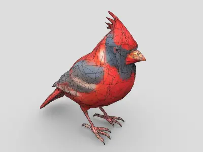 Standing Bird Cardinal Low-poly 3D model