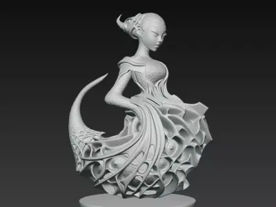 Dark Alien Queen Sculpture Organic Fantasy STL 3D print model