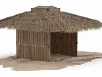 Enclosed Bamboo Hut with Thatch Roof Brown 3D model