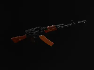 AK-74 assault riffle Low-poly Game ready Free low-poly 3D model