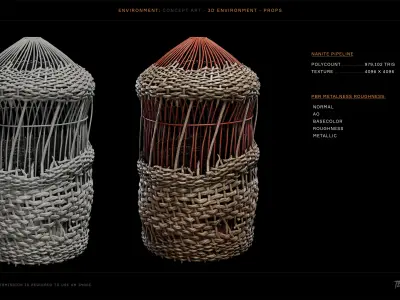 Game ready set of eastern baskets Nanite pipeline Low-poly 3D model