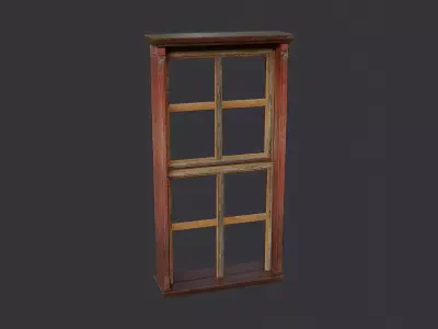 Ornate Wood Window Frame with Rusted Hinges Low-poly 3D model