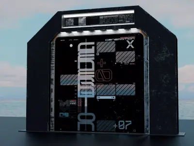 Cyberpunk Sci-Fi Glass Door with Holographic UI Low Poly Low-poly 3D model