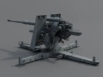 88mm Flak 36 Anti Aircraft Gun Low-poly 3D model