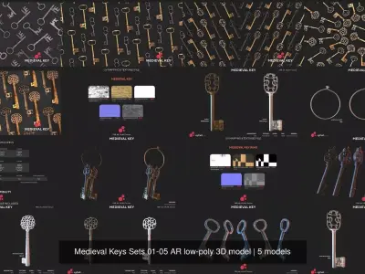 Medieval Keys Sets 01-05 AR low-poly 3D model 3D Model Collection