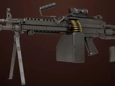 Machine Gun 16 Black All PBR Unity UE Textures Low-poly 3D model