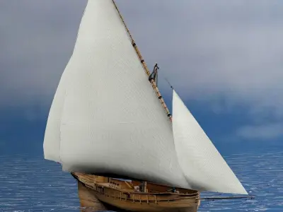 Battleship sailing ship in ocean 3D model