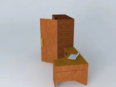 furniture wooden desk and cabinet Free 3D model
