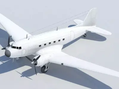 Douglas DC-3 Static Low Poly Blank Low-poly 3D model