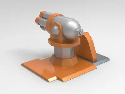 Turret orange and silver gun Low-poly 3D model