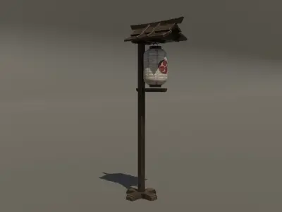 Japanese Wood Street Lamp 2 Low-poly 3D model
