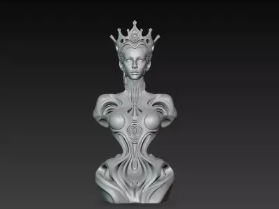 Neural Empress Crowned Android Female Bust Statue STL 3D Model 3D print model