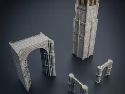 GOTHIC CASTLE BRIDGE MODULAR Low-poly 3D model