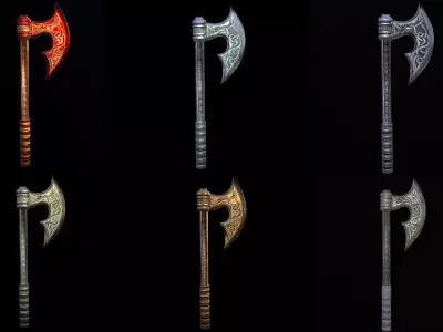 Axe viking low poly 6 texture options and high poly Low-poly 3D model